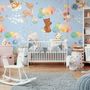 Cute Animals Flying with Hot Air Balloons Kids Wallpaper Mural