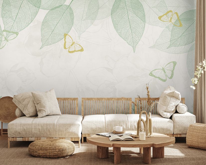 Leaf Veins with Little Forest Pattern Wallpaper Mural