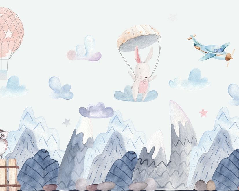 Watercolor Style Kids Landscape with Cute Bunny Wallpaper Mural