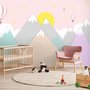 Pink Mountainscape and Hot Air Balloon Wallpaper Mural