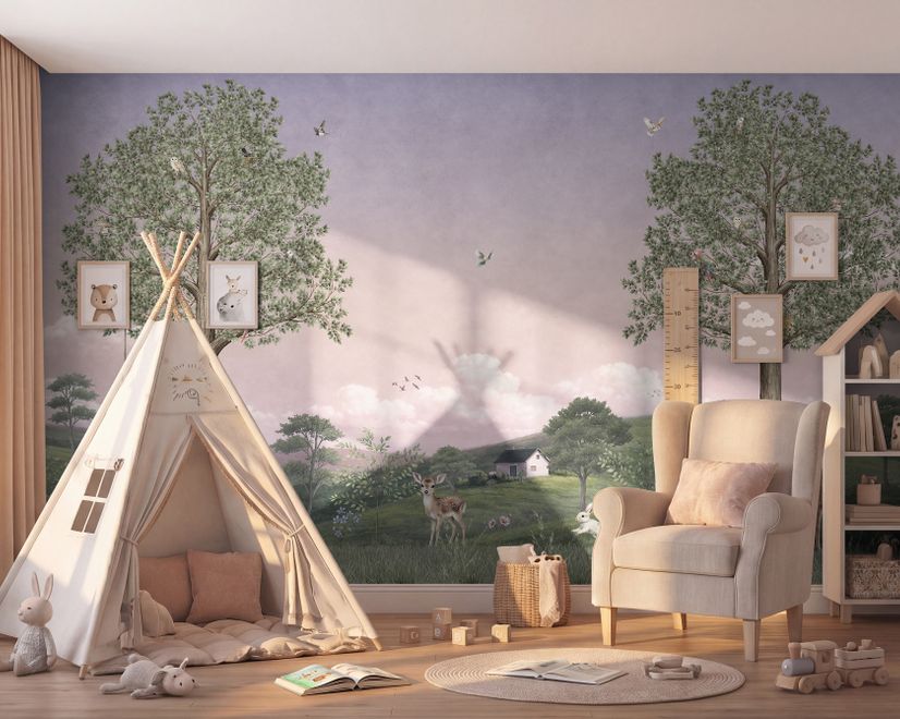 Kids Forest Animals Landscape Wallpaper Mural