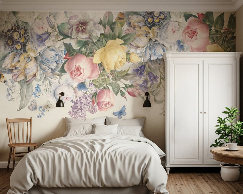 Papier peint panoramique floral vintage et coloré
