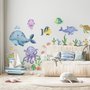 Kids Nursery Undersea Wall Decals Cute Whale with Sea Animals Wall Sticker