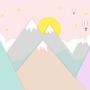 Pink Mountainscape and Hot Air Balloon Wallpaper Mural