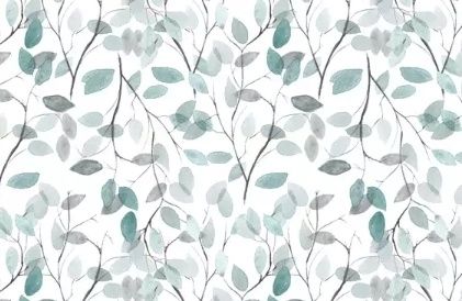 Papier peint panoramique à motif de feuilles bleues