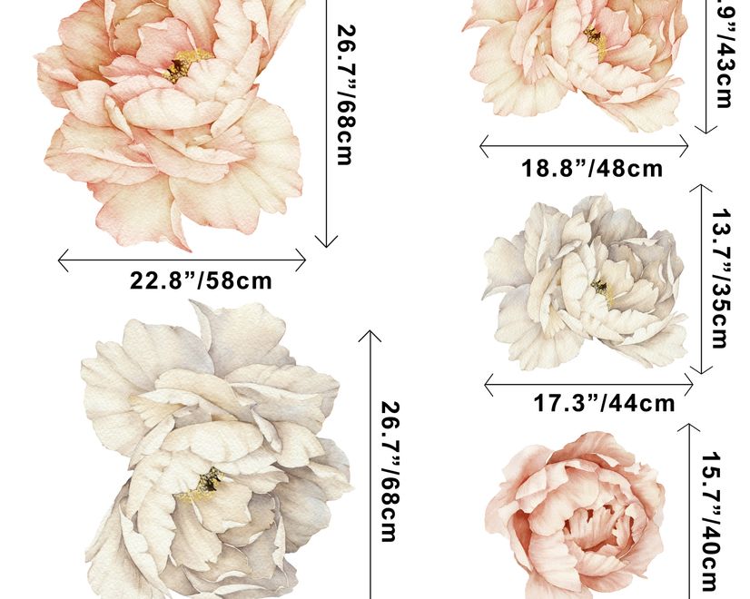 Orange White Peony Floral Boquets Wall Decal Sticker