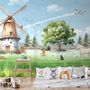 Cute Kids Windmill Farm Animals Wallpaper Mural