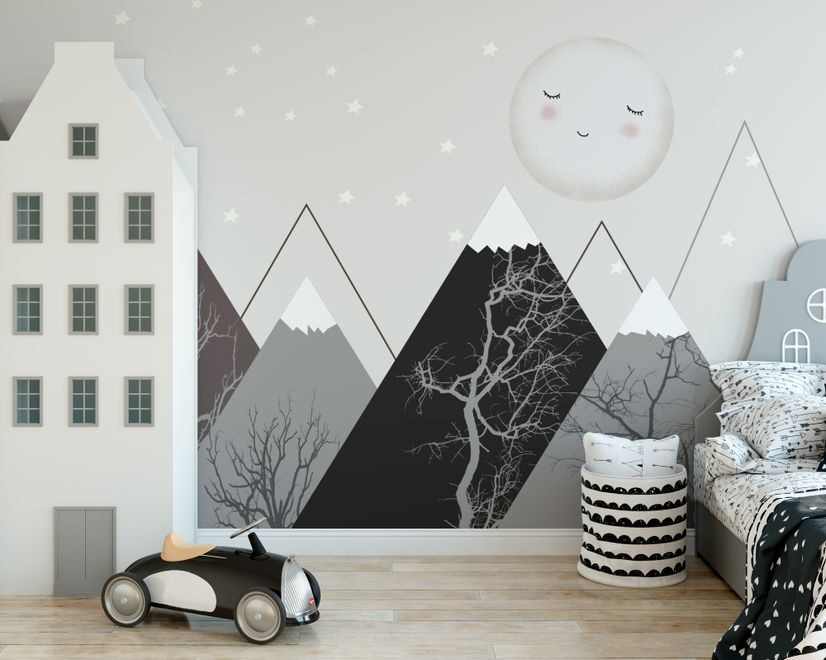 Kids Boys Cute Moon and Mountain Landscape Wallpaper Mural