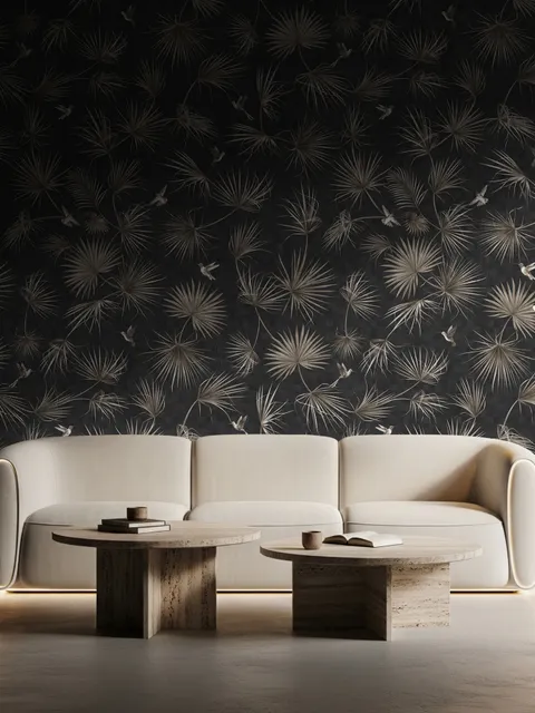 Tropical Palm Leaf and Birds Wallpaper Mural