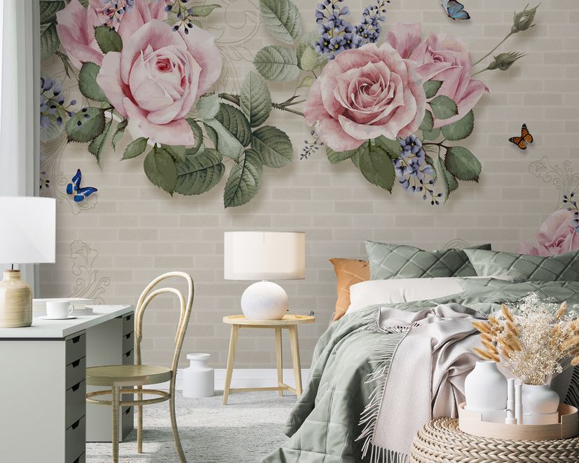 Vintage Pastel Pink Floral Wallpaper Mural