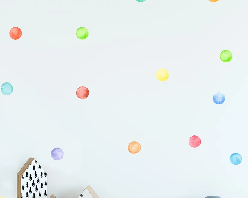 Kids Watercolor Colorful Polka Dots Wall Decal Sticker