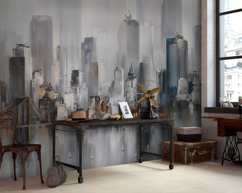 Watercolor Painting New York City Landscape Wallpaper Mural