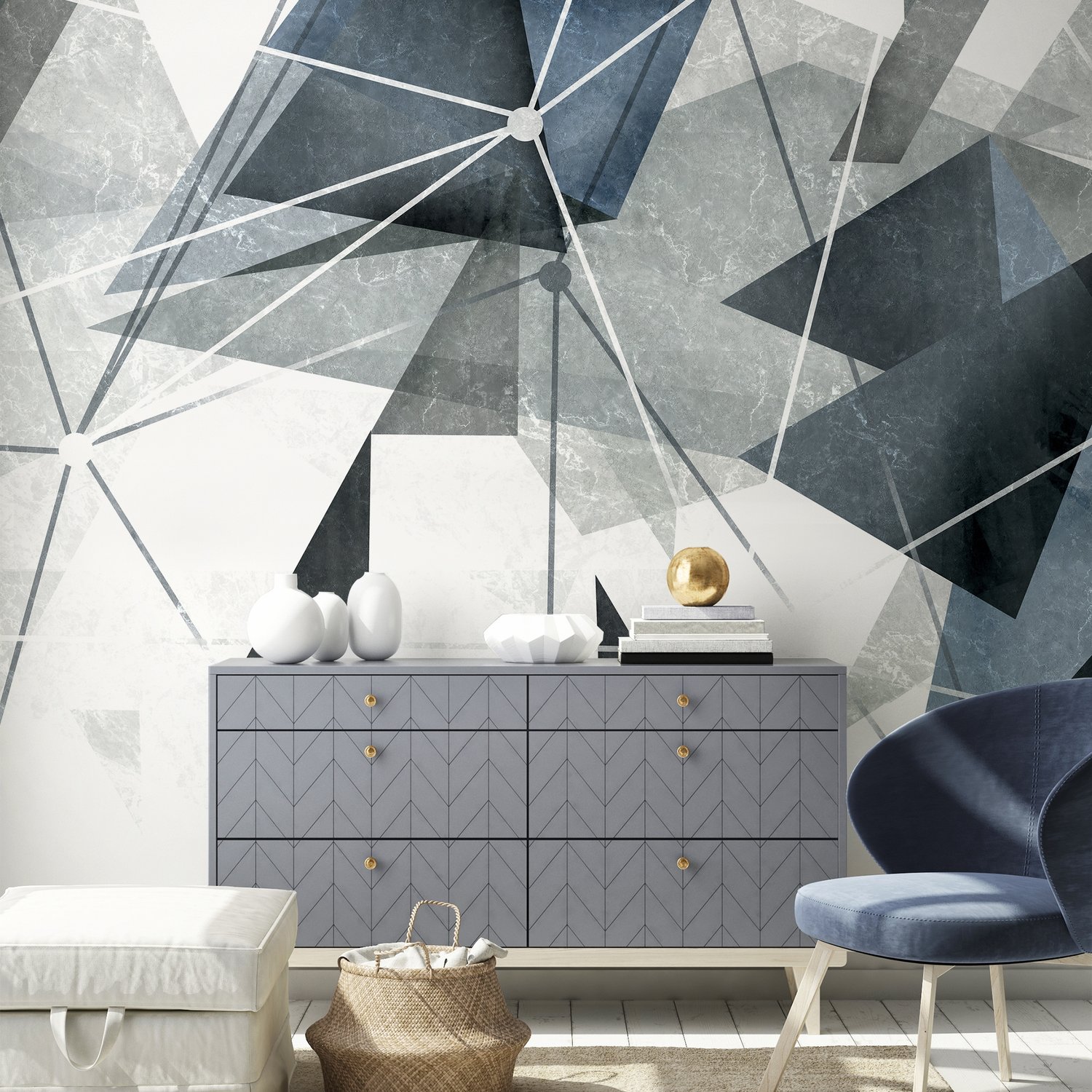 Modern Geometric Triangle Art Wallpaper Mural - Peel and Stick