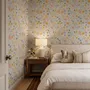 Spring floral wallpaper with pastel watercolour flowers and sage leaves on a clean white ground
