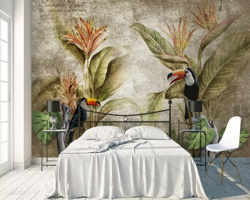 Papier peint panoramique nostalgique Toucan dans la forêt tropicale