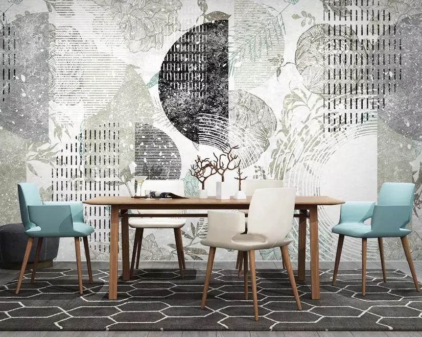 Geometric Pattern with Floral Wallpaper Mural