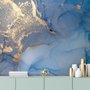 Papier Peint Panoramique Imprimé Marbre Bleu et Doré