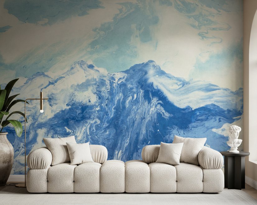 Acrylic Blue Mountain Landscape Wallpaper Mural
