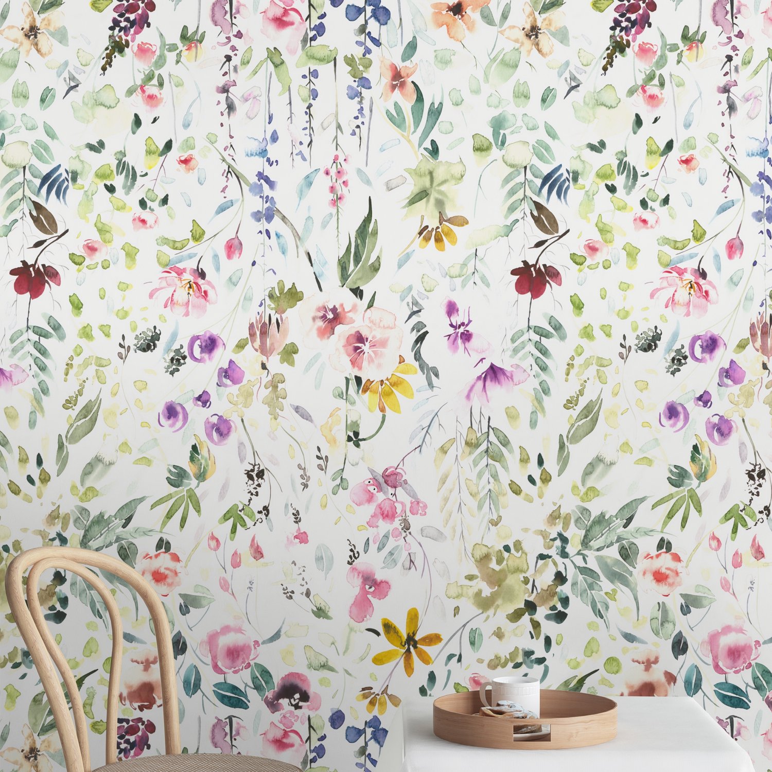 Watercolor Wildflower Wallpaper Mural - Peel and Stick