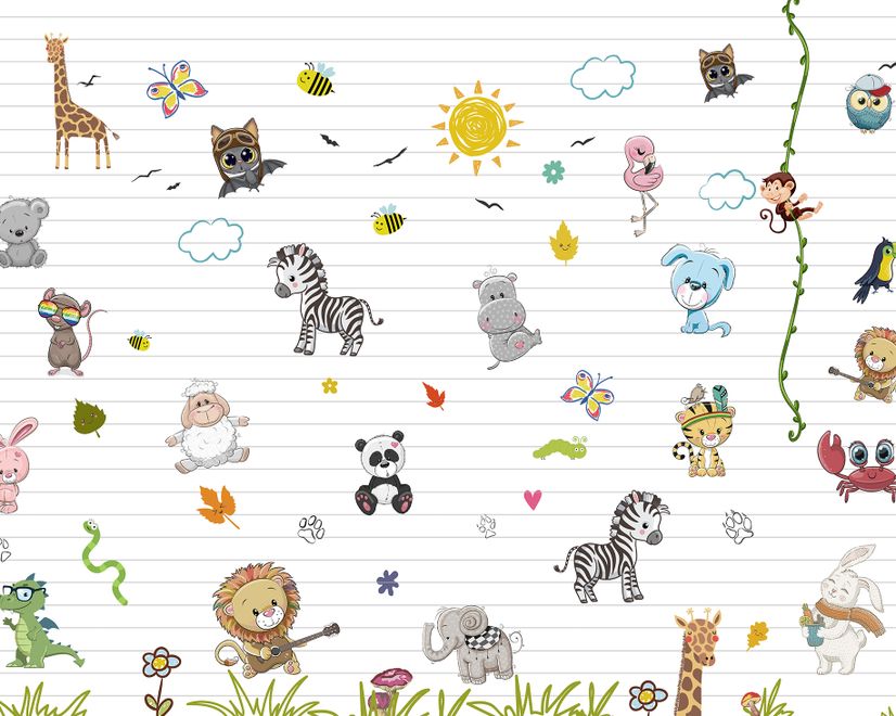 Cute Baby Animals with Sun Wallpaper Mural