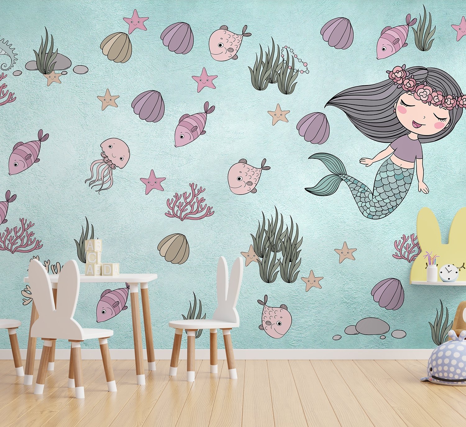Mermaid Ariel in the Underwater Wallpaper Mural - Peel and Stick