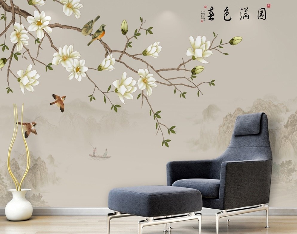 Vintage Plum Blossom Floral Wallpaper Mural - Peel and Stick