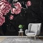 Papier peint floral sombre dessin de pivoine