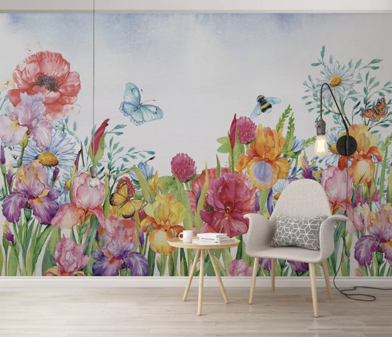 Watercolor Garden Floral Wallpaper Mural - Peel and Stick