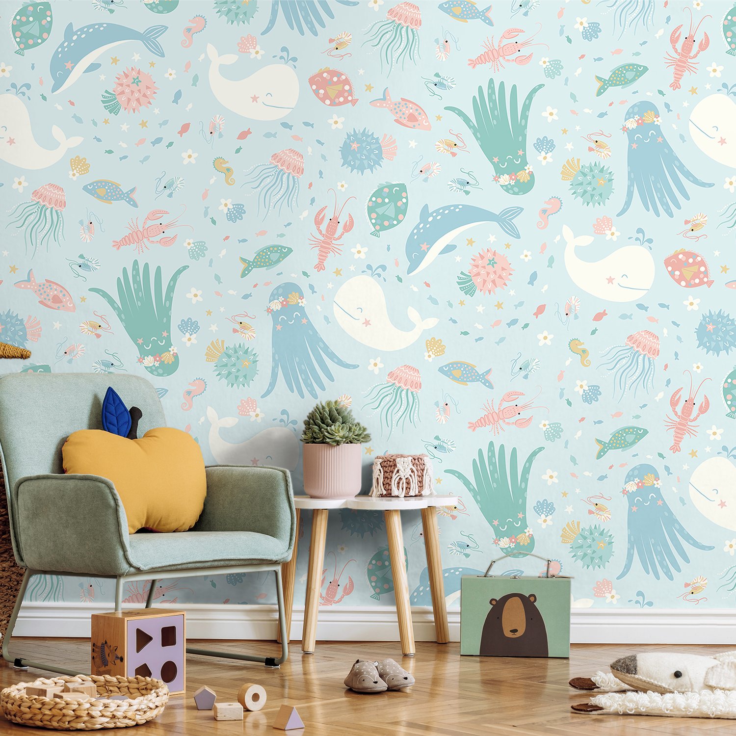 Pastel Underwater Adventure Sea Life Wallpaper Mural - Peel and Stick