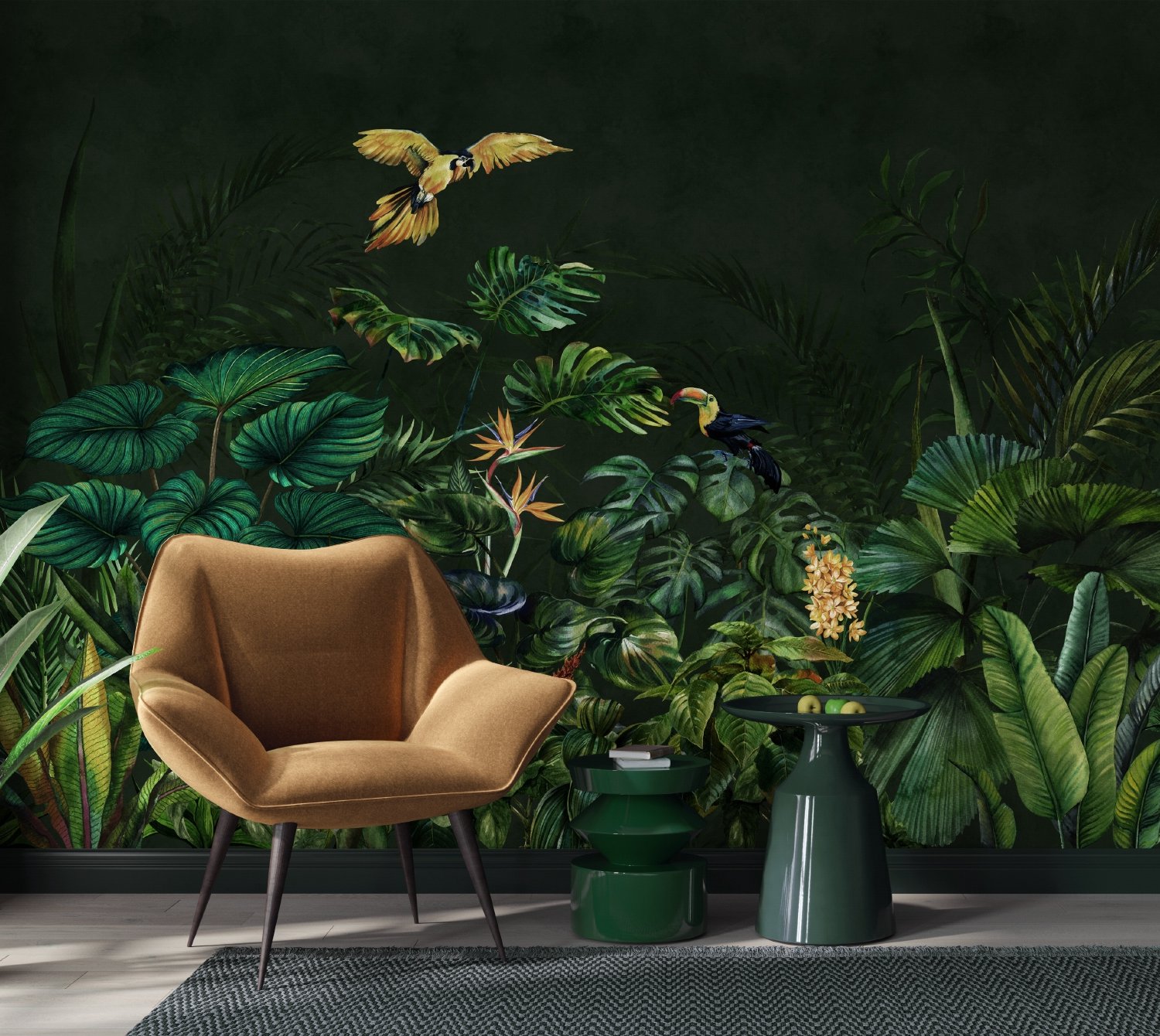 Dark Tropical Plants Wallpaper Mural - Peel and Stick
