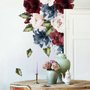 Stickers muraux bouquet floral de pivoine rouge foncé et bleu