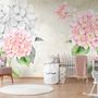 Papier peint panoramique art floral d'hortensia