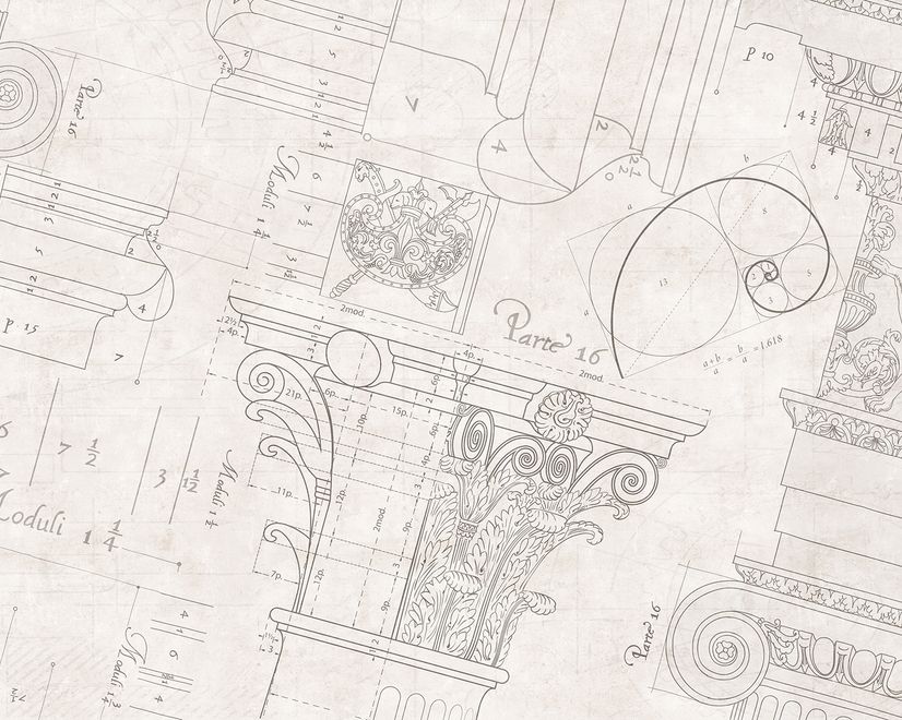 Antique Architectural Greek Column Drawing Art Wallpaper Mural