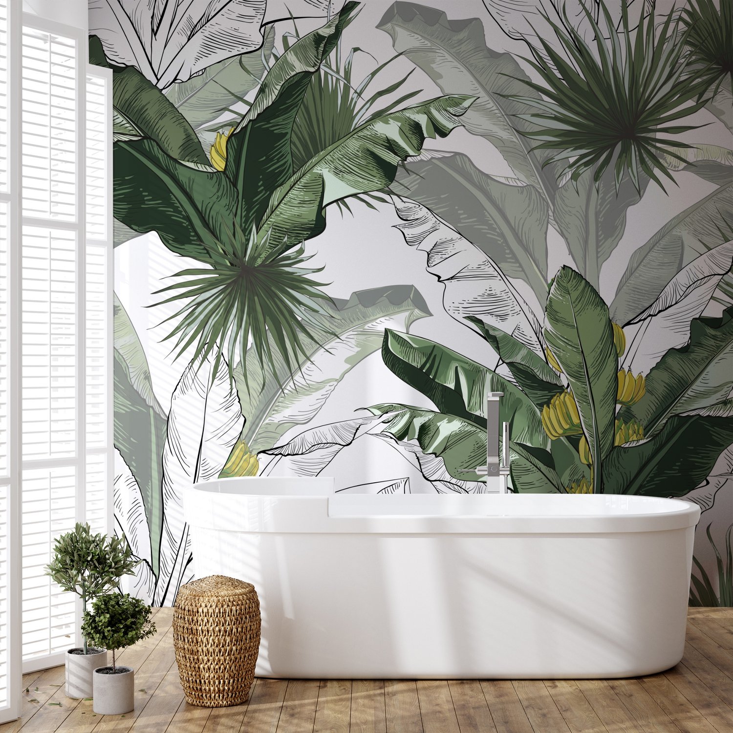 Charcoal Banana Leaf Wallpaper Wallpaper Mural - Peel and Stick