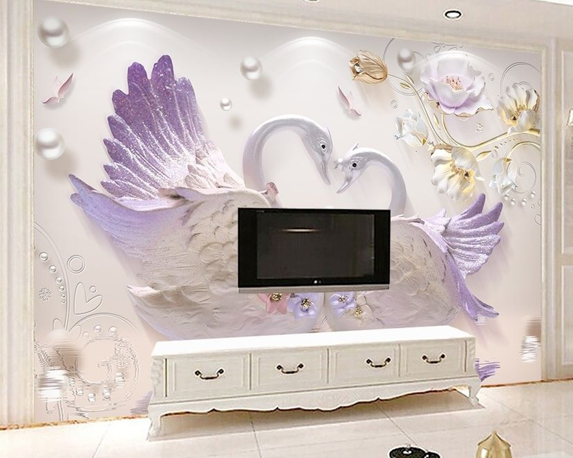 3D Embossed Look Swan Wallpaper Mural
