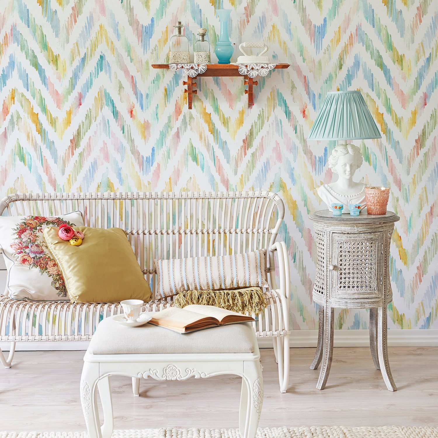 Watercolor Multicolor Chevron Ikat Design Art Wallpaper Mural - Peel and Stick