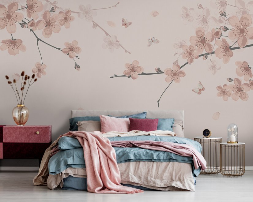 Plum Floral Art Wallpaper Mural