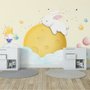 Papier peint panoramique mural lapin cartoon et lune jaune pour bébé