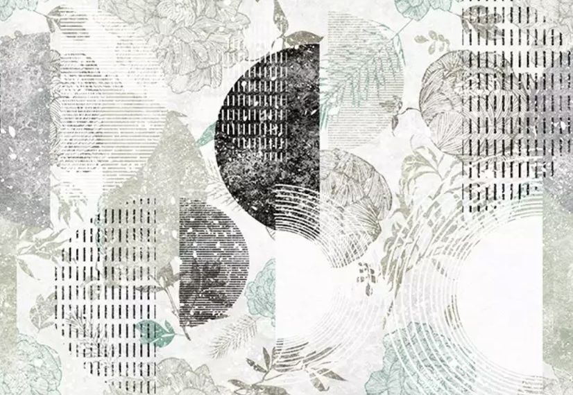 Geometric Pattern with Floral Wallpaper Mural