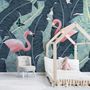 Tropical Banana Leaf with Pink Flamingo Wallpaper Mural