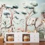 Kids Nursery Safari Animals and Flamingo in the Forest Wallpaper Mural