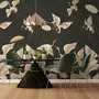 Papier Peint Panoramique Vintage Style Doré avec Grues Asiatiques