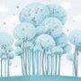 Aquarell Cartoon Blauer Waldlandschaft Fototapete