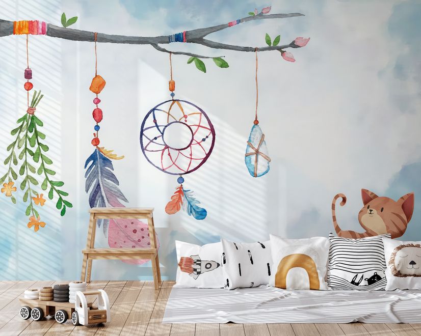 Watercolor Colorful Feather Wallpaper Mural