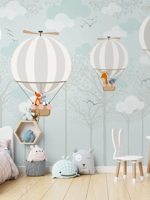 Hot Air Balloons with Animals Wallpaper Mural