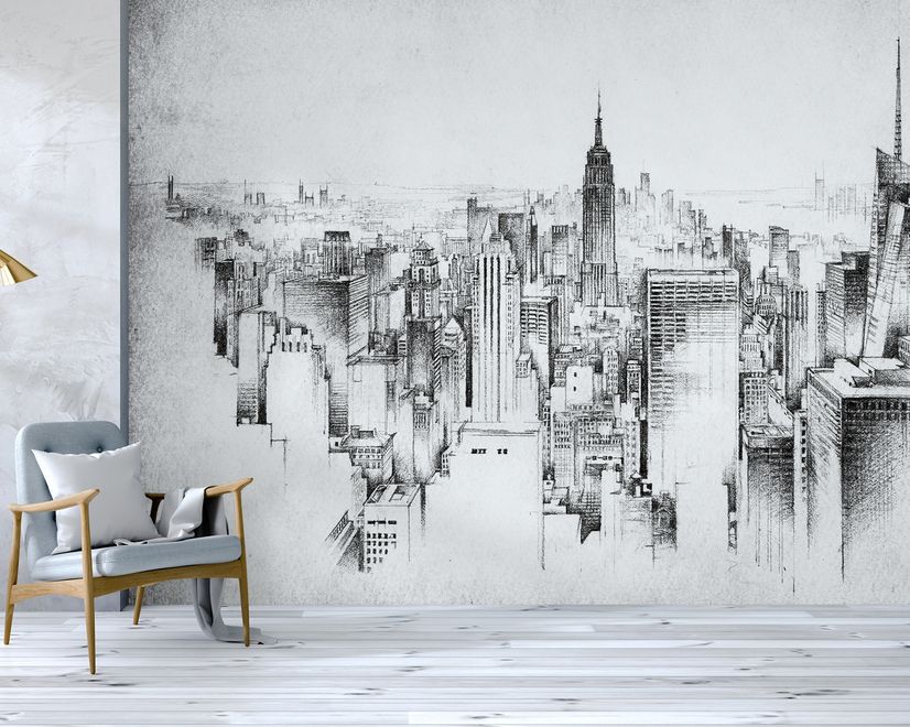 Monochrome Charcoal City Wallpaper Mural