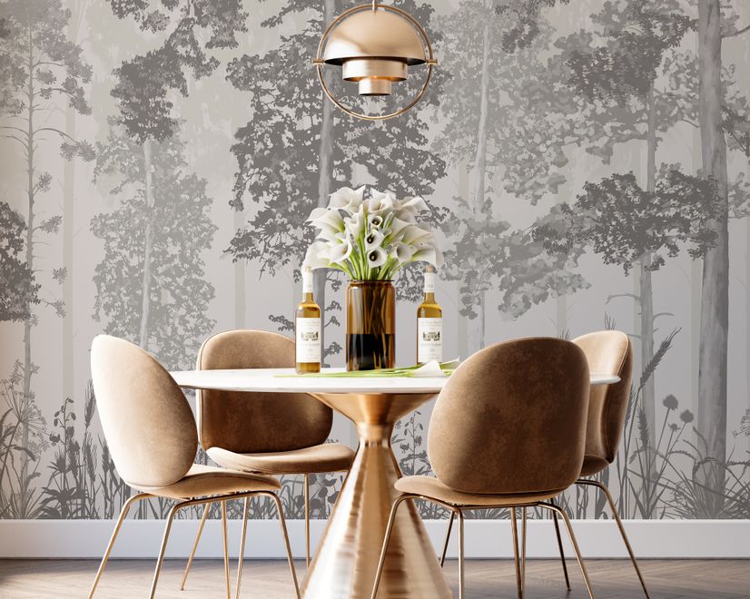 Monochrome Tree Forest Silhouette Wallpaper Mural