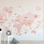 Papier peint carte monde rose cartoon filles enfants