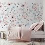 Watercolor Pink Blue Florals with Birds and Butterfly Wall Decal Sticker