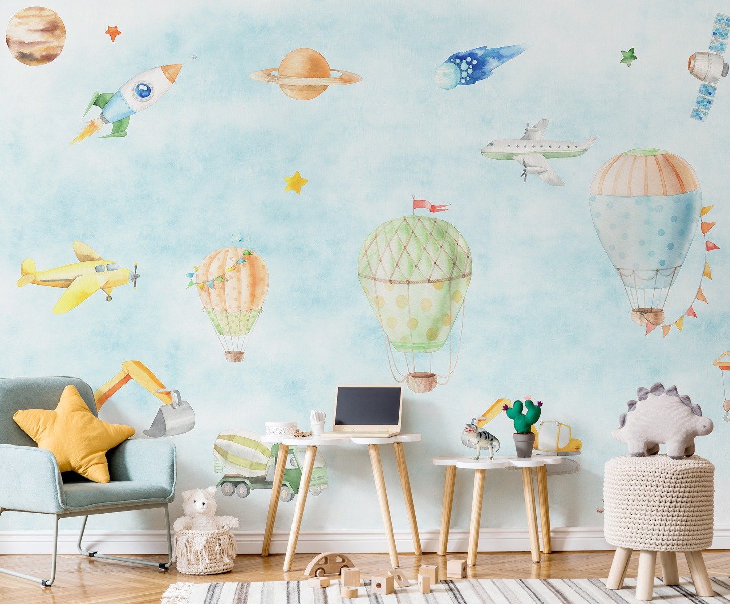 Kids Hot Air Balloons Wallpaper Mural - Peel and Stick